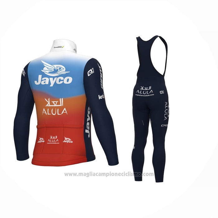 2024 Abbigliamento Ciclismo Jayco AlUla Blu Arancione Manica Lunga e Salopette